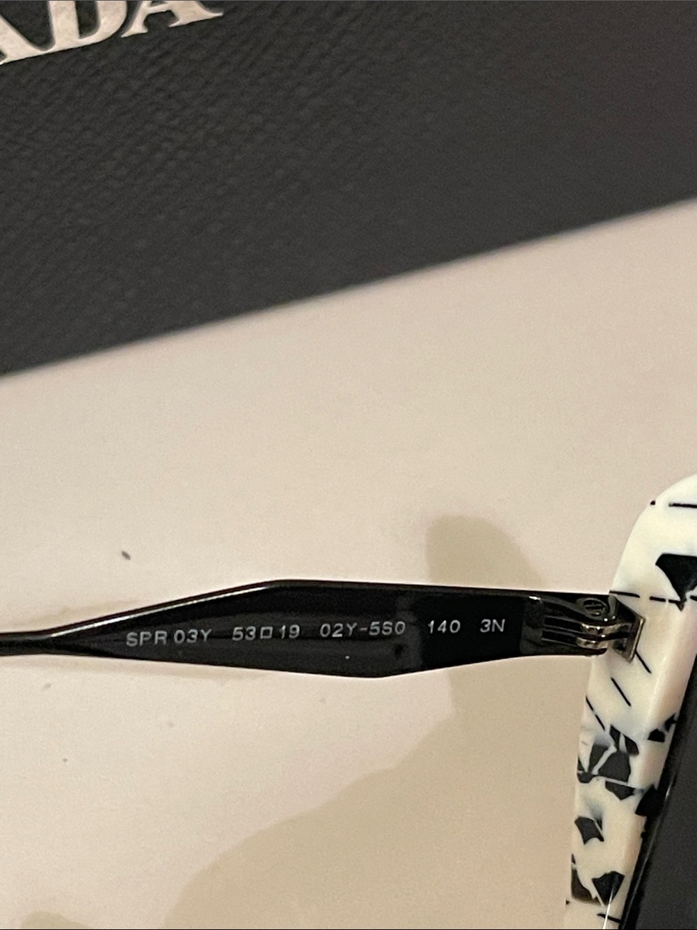 Prada Marbled White and Black Pattern Oversized Square Sunglasses - Picture 6 of 7